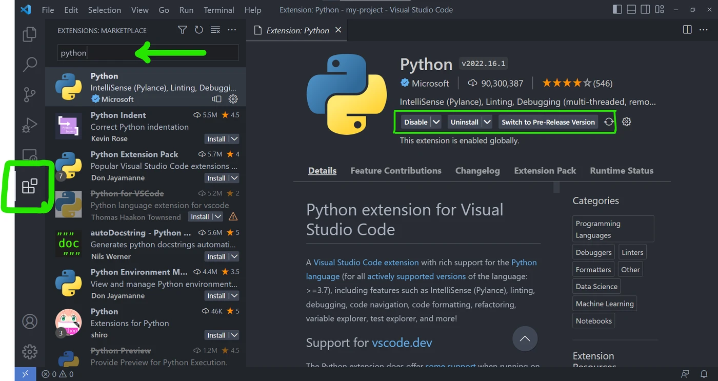 افزونه پایتون در visual studio code