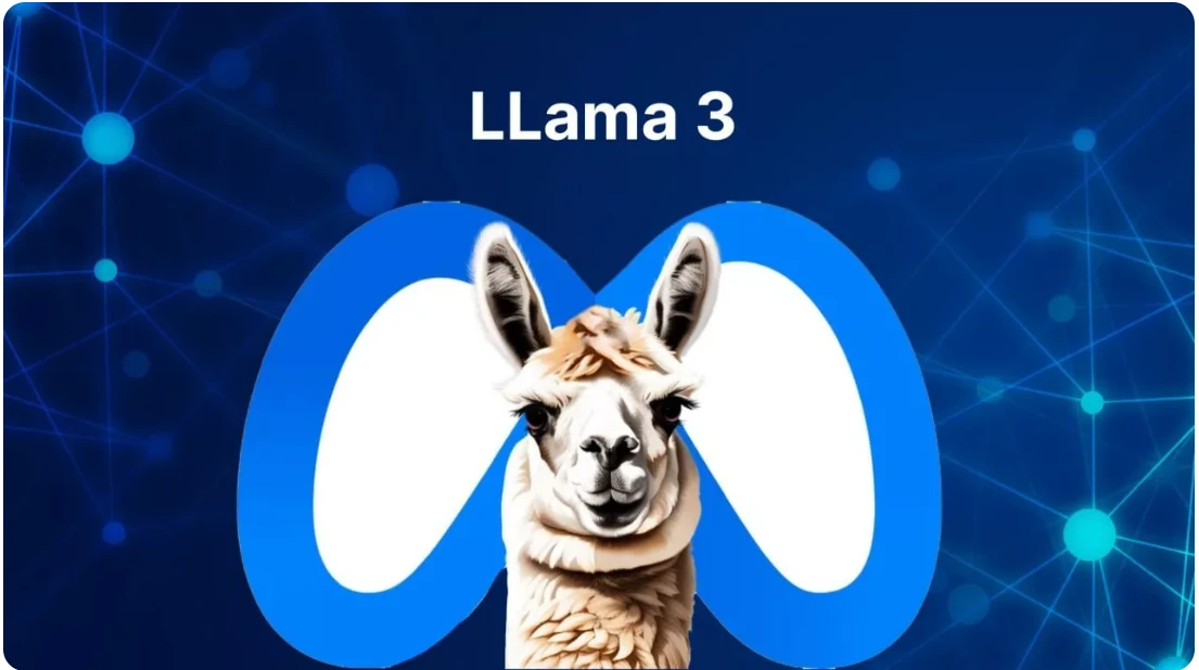 لاما با بالهای پروانه در یک پس زمینه آبی رنگ که در بالای آن نوشته شده LLama3