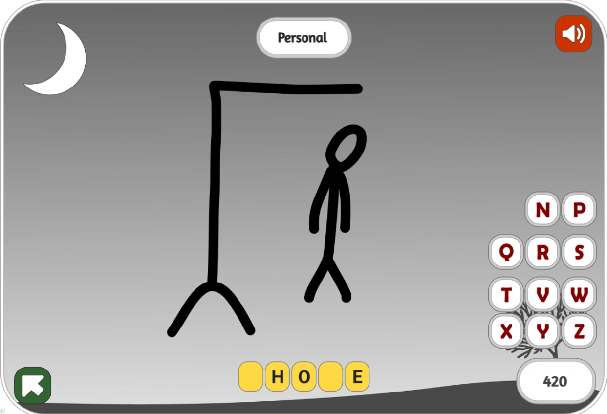 بازی آنلاین حدس کلمات انگلیسی (Hangman)