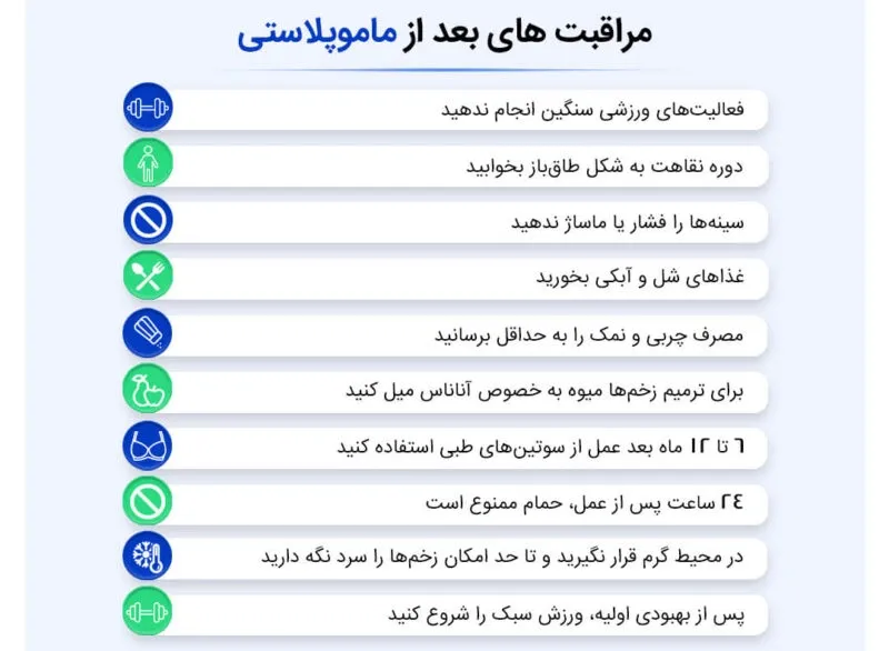 اینفوگرافی مراقبت های بعد از ماموپلاستی