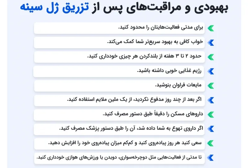 اینفوگرافی مراقبت بعد از تزریق ژل سینه