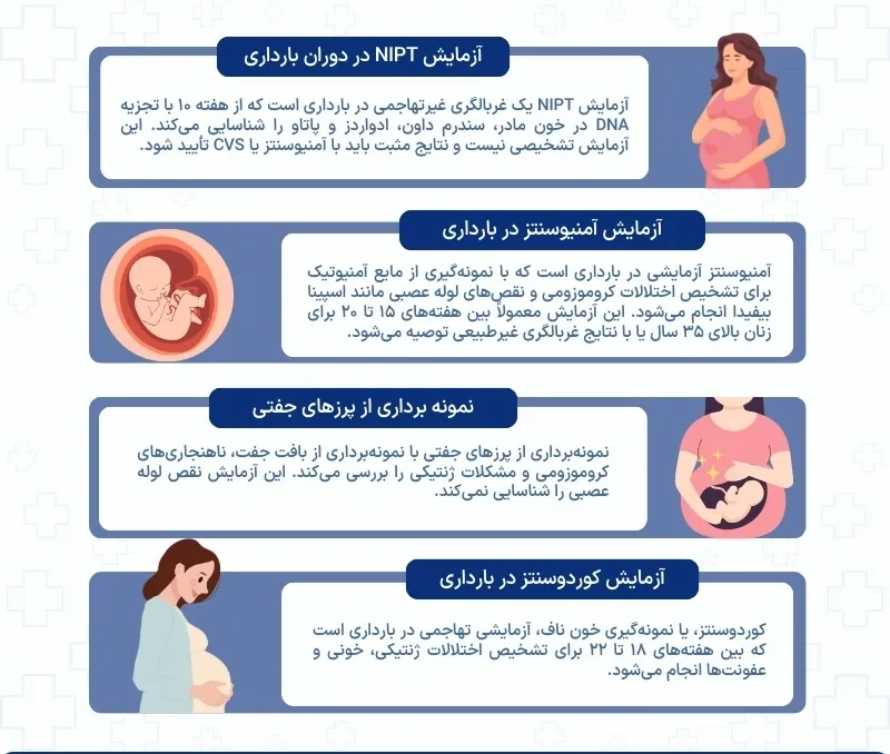 اینفوگرافی آزمایش های سه ماه دوم بارداری