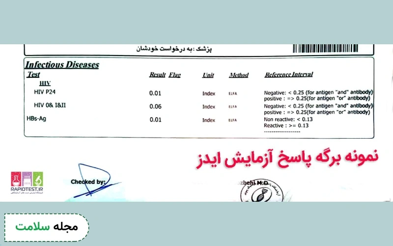 نمونه برگه آزمایش ایدز