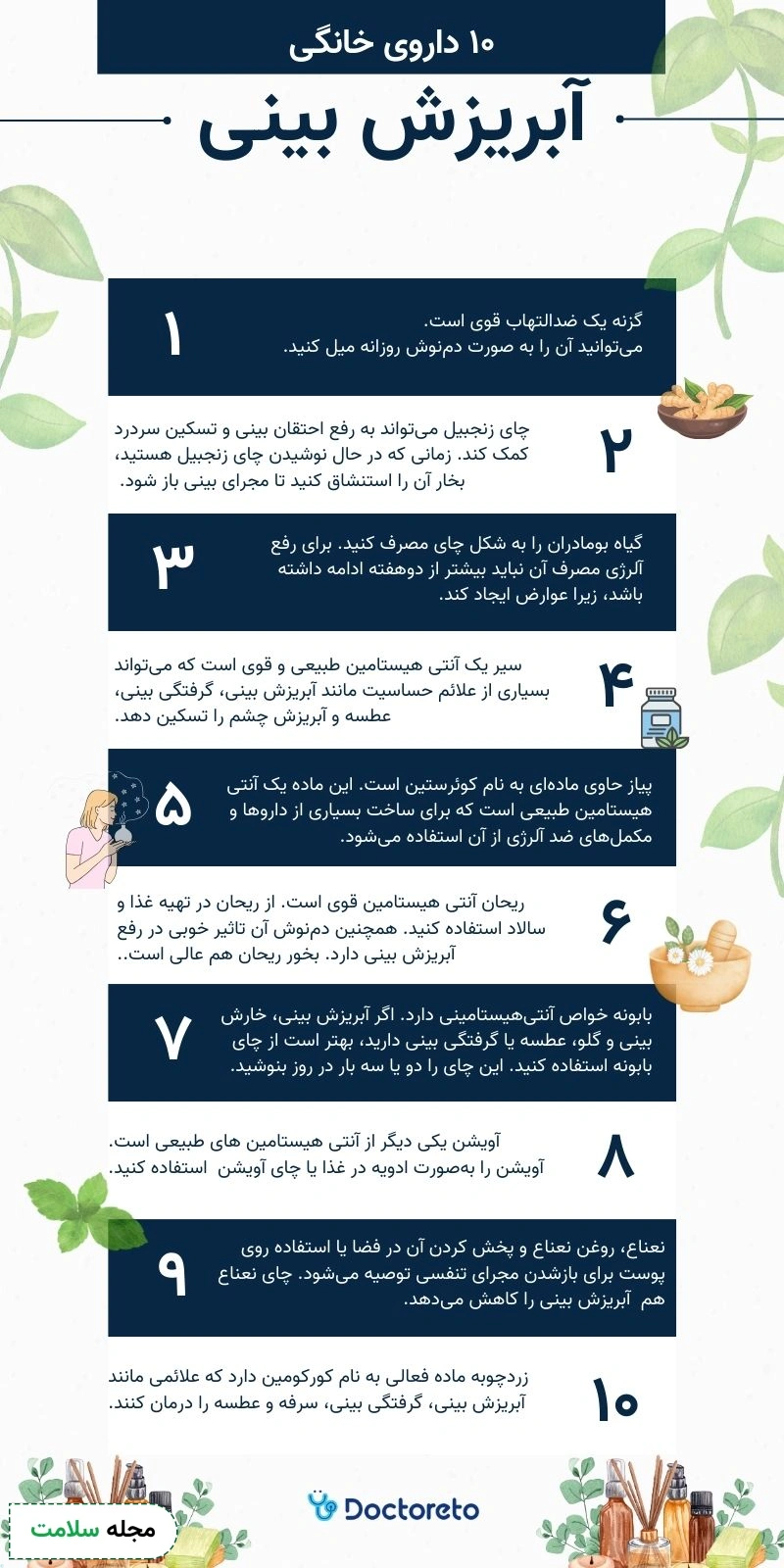 اینفوگرافی درمان آبریزش بینی با آنتی هیستامین طبیعی