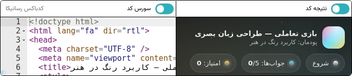 پیش آزمون تعاملی کاربرد رنگ در هنر