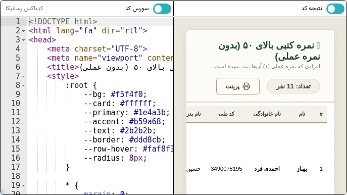 لیست نمرات