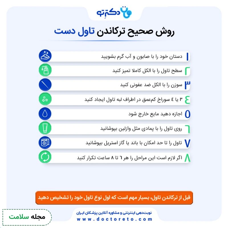اینفوگرافی روش‌های صحیح ترکاندن تاول