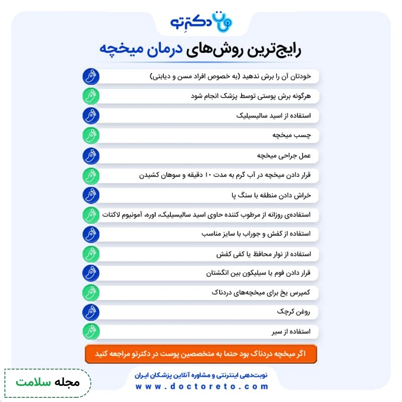 اینفوگرافی رایجترین روشهای درمان میخچه