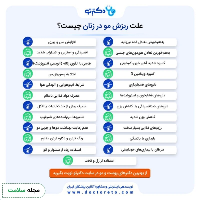 اینفوگرافی علت ریزش مو در زنان