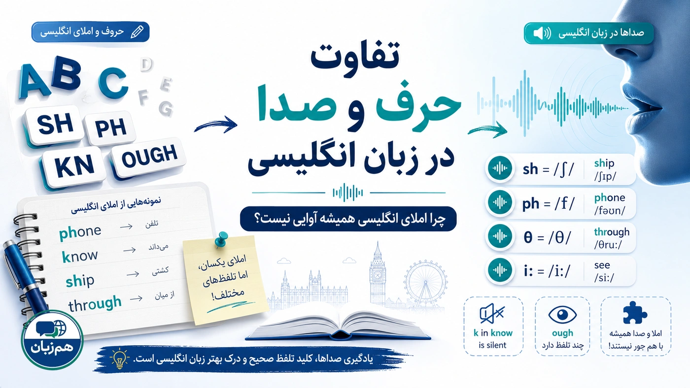 تفاوت حرف و صدا در زبان انگلیسی؛ چرا املای انگلیسی همیشه آوایی نیست؟