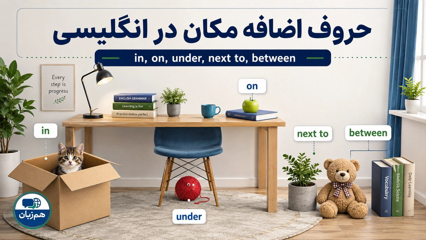 حروف اضافه مکان در انگلیسی؛ in، on، under، next to و between