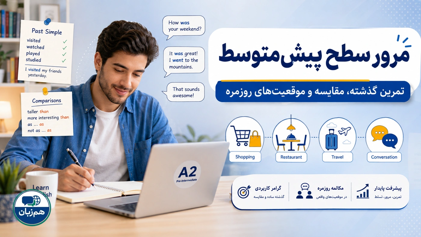 مرور سطح پیش‌متوسط؛ تمرین گذشته، مقایسه و موقعیت‌های روزمره