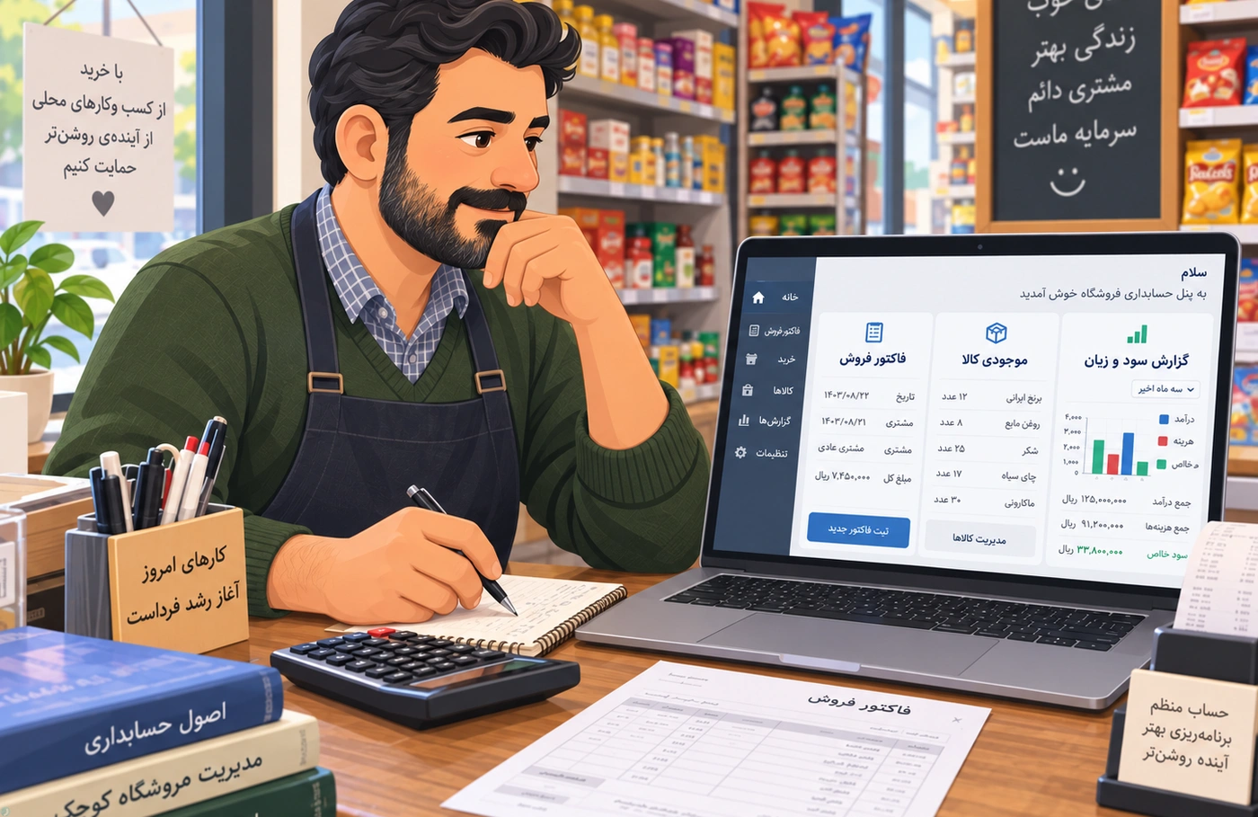 حسابداری فروشگاه کوچک را از کجا شروع کنیم؟ از ثبت کالا تا گزارش سود و زیان