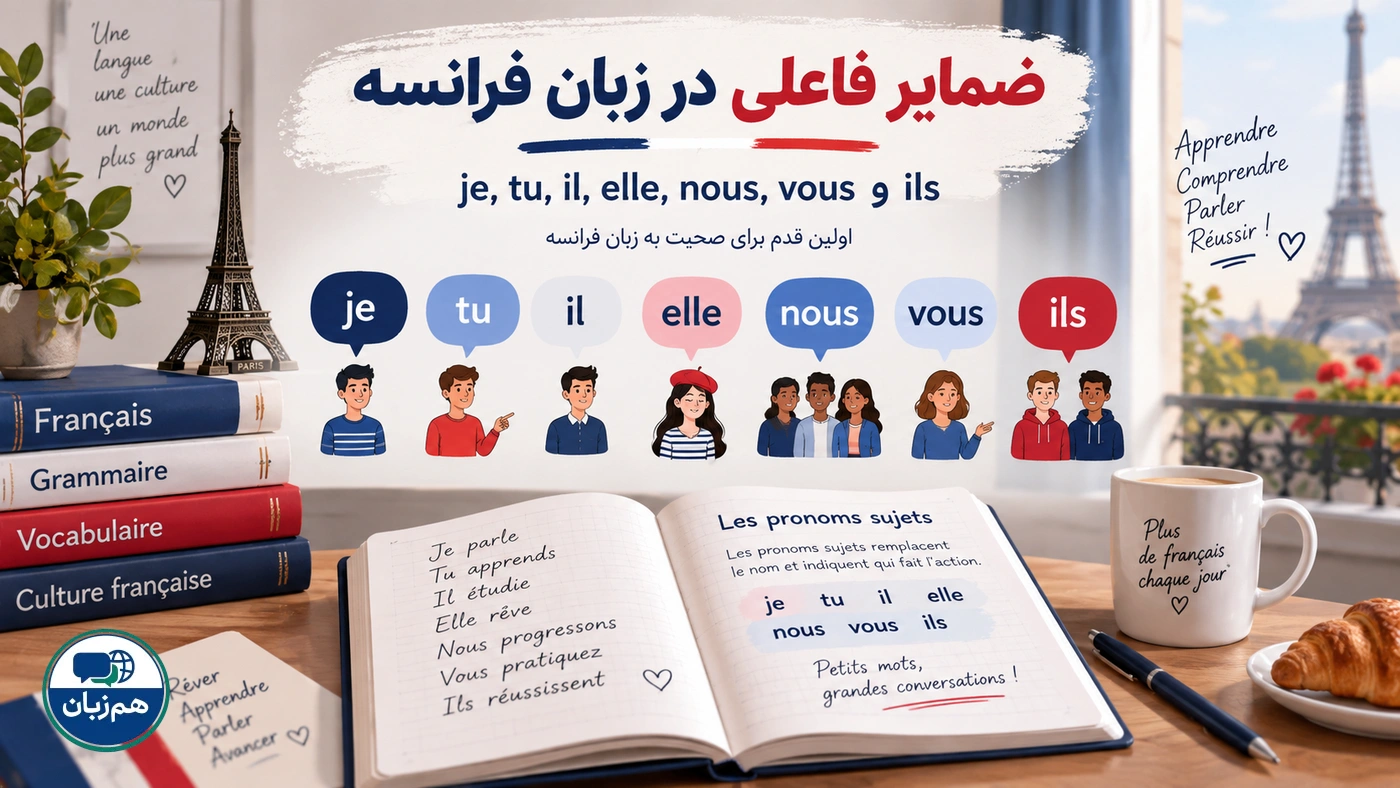 ضمایر فاعلی در زبان فرانسه؛ je، tu، il، elle، nous، vous و ils