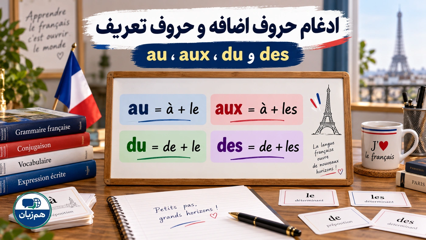 ادغام حروف اضافه و حروف تعریف؛ au، aux، du و des در زبان فرانسه