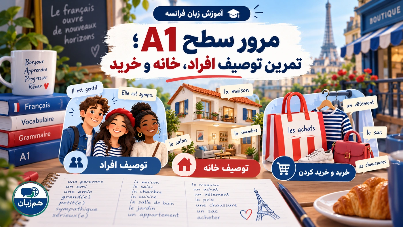 مرور سطح A1؛ تمرین توصیف افراد، خانه و خرید